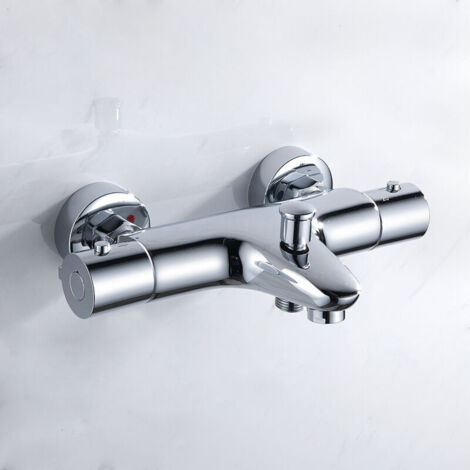 Mitigeur Baignoire Thermostatique, Robinet Thermostatique Baignoire, Mitigeur de Douche pour Baignoire avec Contrôle de la Température, Laiton, Finition Chromée, Monté sur Baignoire Mitigeur Thermosta (1/4)