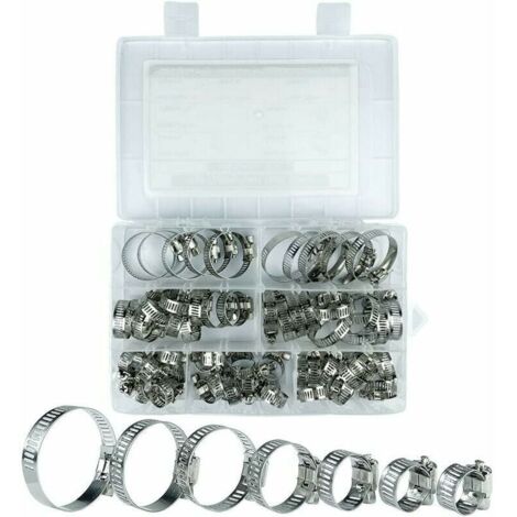 Collier De Serrage, Collier De Serrage Inox, 60 Pièces Collier Serrage Inox, 8-38mm 7 Tailles Différentes, Pour Piscines, Lave Linge, Lave Vaisselle, Conduites D'eau Domestiques (1/4)