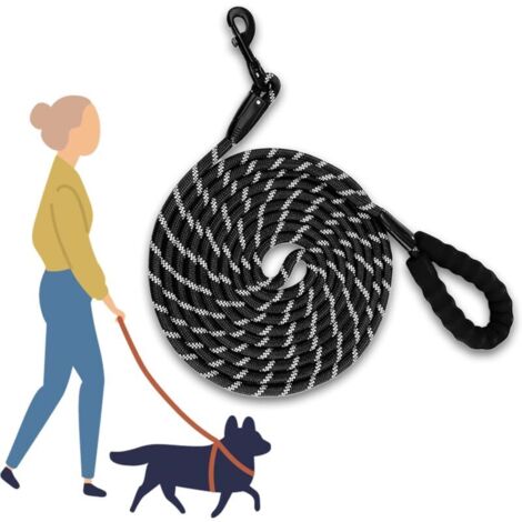 Laisse de dressage pour chien - 4,5 m - Étanche - En nylon robuste - Pour chiens de petite, moyenne et grande taille - Noir (1/4)