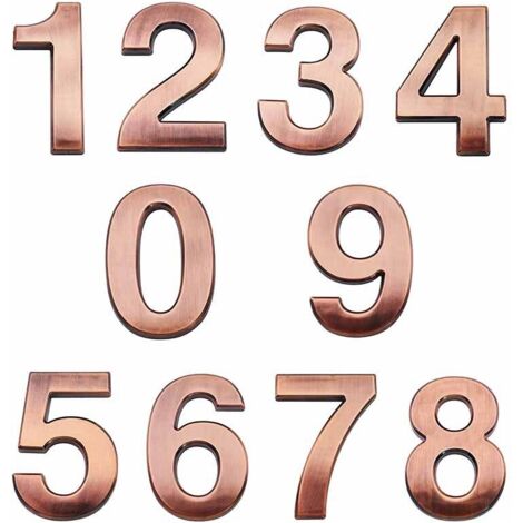 Lot de 10 numéros d'adresse 3D autocollants de 7 cm pour porte de maison et boîte aux lettres - Numéros de 0 à 9 pour appartement, maison, bureau (bronze antique)