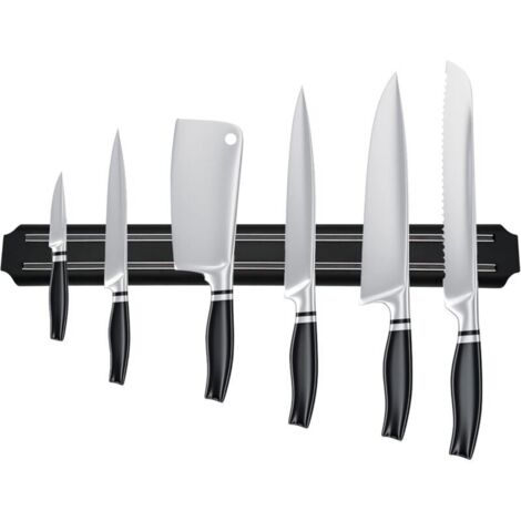 Porte couteau magnetique, barre aimantée porte couteaux, range couteaux cuisine magnétique en acier inoxydable noir porte barre à couteaux aimantée pour cuisine (38 cm)-