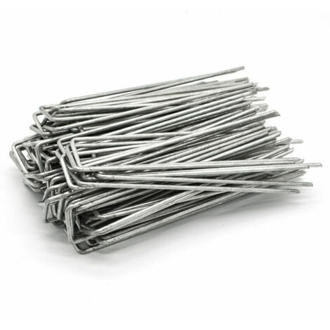 Set 100 Piquets en acier galvanisé Ø3.0mm 150x30mm ancrage au sol pour bâches filets de jardinage en U Anguleux (1/4)