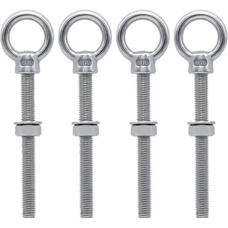 Boulons à oeil M10 x 100 mm Vis à Anneau M10 avec filetage métrique en acier inoxydable pour Fixation et Suspension, 4 pièces