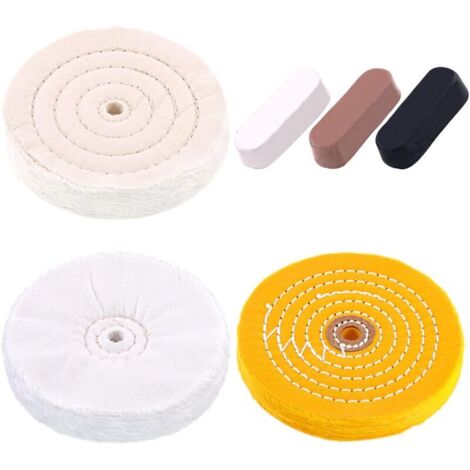 6Pcs 6 pouces Professional polissage roues de polissage avec 3 couleurs Kit de composés de polissage, y compris coton (48 plis), jaune (39 plis) et flanelle (30 plis)