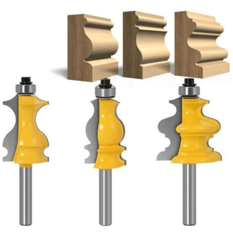 Lot de 3 Fraises à Défoncer pour Moulures Architecturales 8 mm, Mèche de Routeur pour le Travail du Bois, (1/4)