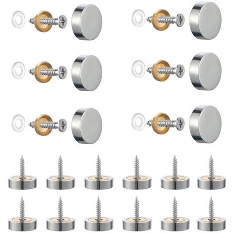 Lot de 20 vis en acier inoxydable brossé avec capuchons décoratifs pour miroirs, tables, assiettes, armoires, panneaux en verre Argenté 14 mm