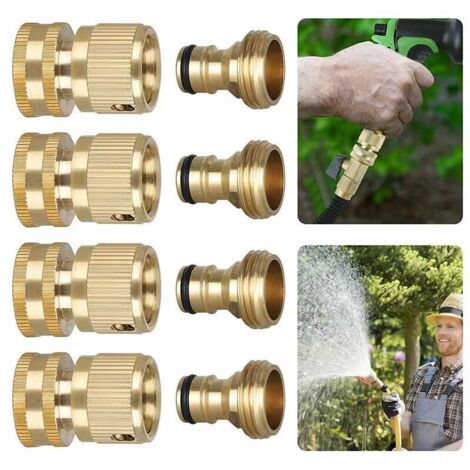 Lot de 2 paires de tuyaux d'arrosage 2 en 1 1/2" et 1,9 cm 2 en 1 Connecteur rapide en laiton Connecteur rapide d'extrémité de tuyau d'arrosage Kit de connexion pour cuisine jardin extérieur