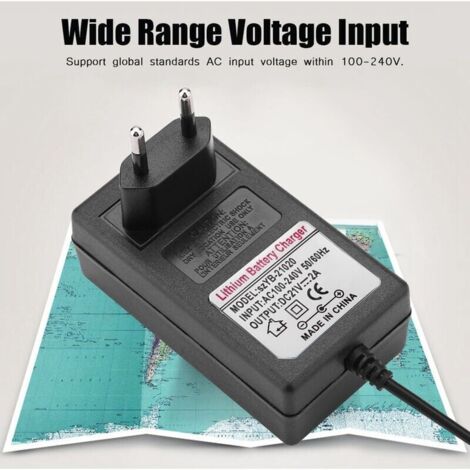 Adaptateur Secteur AC 100-240V Vers DC 21V 2A – Chargeur Batterie Lithium-Ion 5.5x2.5mm – Protection Surcharge & Surchauffe