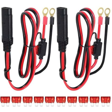 2Pcs Connecteur SAE au Fil de Harnais Terminal à Joint torique, câble d'extension à déconnexion Rapide à cosse 2 Broches, 0,6 m SAE au Ring Terminal Harnais Quick Connect, Fusible 10 A (1/4)