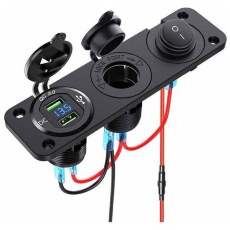Répartiteur Allume-Cigare 12 V - 24 V Dual QC3.0 avec Écran LED Voltmètre, Prise USB, Interrupteur Étanche - pour Voiture, Bateau, Moto, Camion. (1/4)