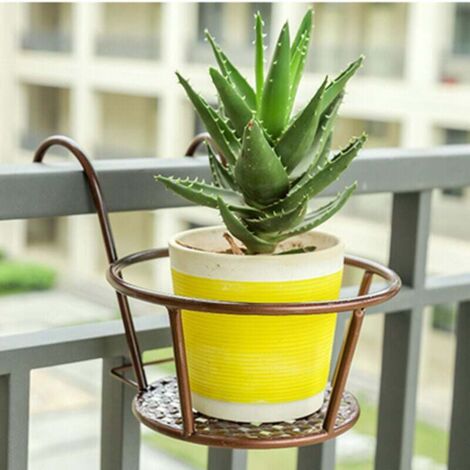 Lot de 2 paniers à suspendre en fer forgé pour pots de fleurs - Pour terrasse, balcon, porche ou clôture Bronze