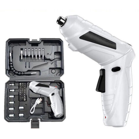 Perceuse Visseuse Sans Fil 3.6Nm, Visseuse Devisseuse 1800mAh 3.6V + 47 Accessoires, 2 Sens Rotation + Lampe LED, Câble Charge USB, Idéal pour Artisans, Installation de Meubles et Jouets(Blanc) (1/4)