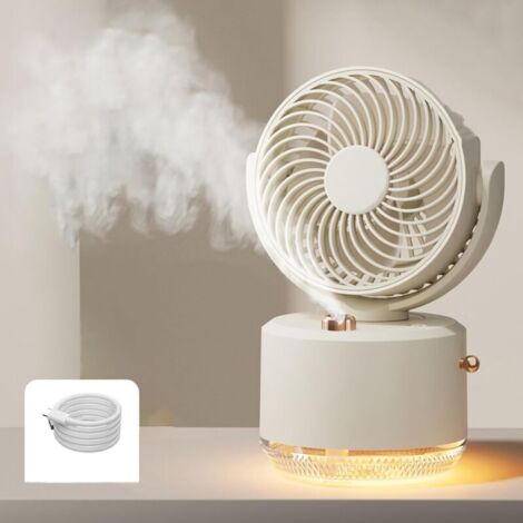 Ventilateur brumisateur, petit ventilateur de table USB puissant avec lumière LED colorée, ventilateur portable rechargeable - Idéal pour le camping en plein air, le maquillage, la maison et le bureau