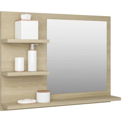 Armoire de Toilette Miroir Salle de Bain, Armoires de Salle de Bain avec Miroir Rangement Style Moderne pour Salle de Bain, 60 x 10,5 x 45 cm, chêne sonoma -