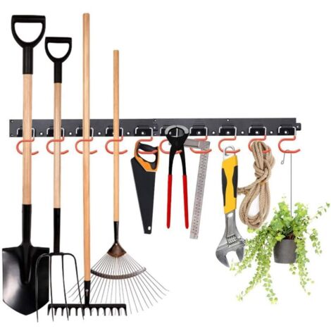 Support mural pour outils de jardin, MOHOO 64 pouces Organisateur d'outils de jardin à suspendre Système de stockage réglable Garages avec 4 rails 16 crochets Porte-outils de jardin Ra (1/4)