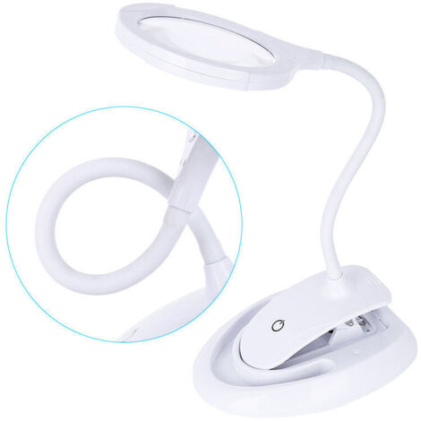 Loupe éclairante Loupe avec lumière, lampe loupe 5X 10X avec support et pince, lampe loupe de bureau rechargeable et luminosité réglable pour le travail de près, la lecture