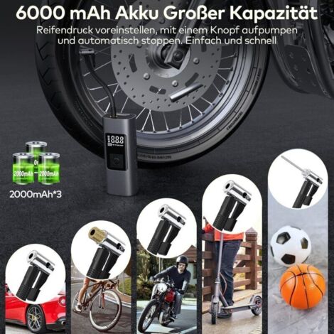 Pompe à Vélo Électrique Portable 150PSI - Mini Compresseur à Air 6000mAh Avec Manomètre Numérique, LED Et Arrêt Auto - Parfait Vélo, Voiture, Moto