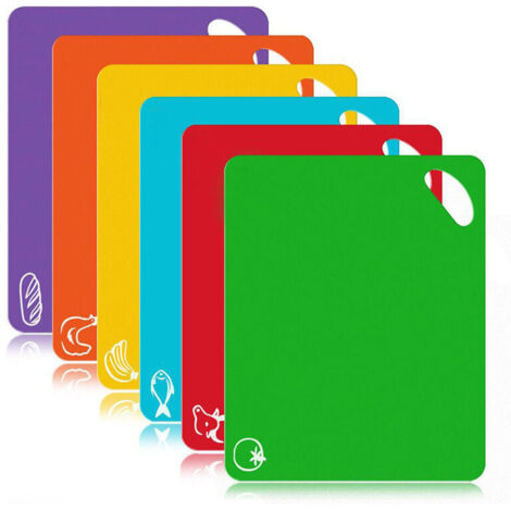 Lot de 6 pcs Planches à Découper en Plastiques Code Couleur- Planche à Découper Plastique sans BPA (1/4)