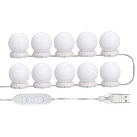 Kit D'Eclairage Miroir Led Pour Coiffeuse, Avec 10 Ampoules Reglables, 10 Luminosite Et 3 Modes D'Eclairage, Type Usb, Blanc - Blanc (1/4)
