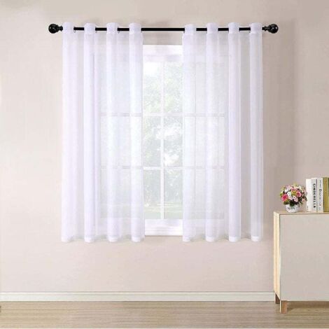 Rideau Voilages Transparent- en Dégradé à Oeillets - pour Cuisine Salon Chambre-2 panneaux 140175CM Blanc - Blanc -