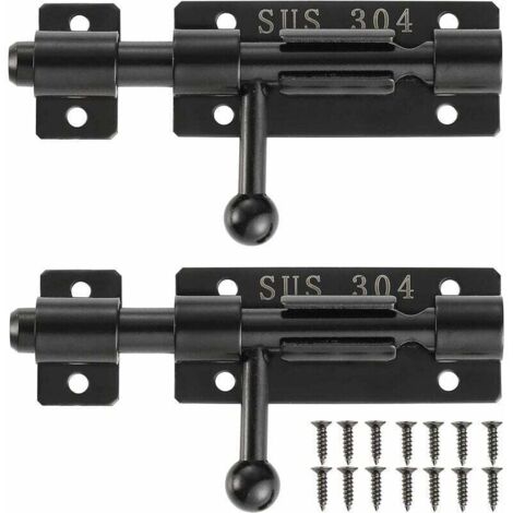 Loquet de porte à boulon avec trou de verrouillage, serrure de porte coulissante en acier inoxydable 304, 4 pouces, noir, 2 packs, 204BB-BL-2 (1/4)