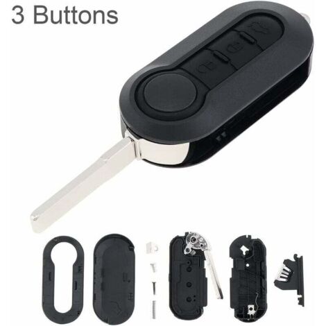Boîtier Pliable Clé Voiture 3 Boutons Compatible Fiat 500, Doblo, Ducato, Panda, Punto & Peugeot