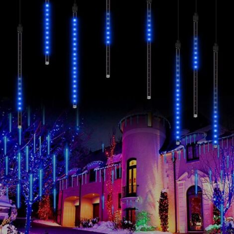 Éclairage de Pluie de Météore, Eclairage Météore Douche Lumière, LED Lumières de Pluie Imperméable 8 Tubes de 192 LED (bleu) (1/3)
