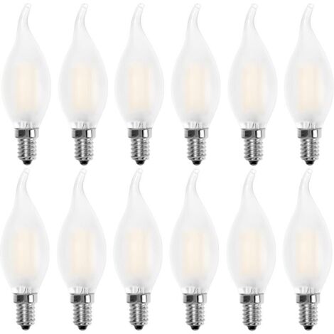 Ampoule LED E14 Flamme,Forme de Bougie,Blanc Chaud 2700K,4W Equivalence Incandescence 40W,400lm, Lot de 12 [Classe énergétique A+]