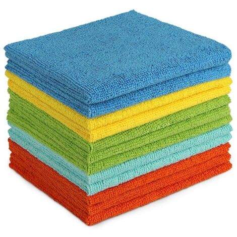 Lot de 12 Chiffons de Nettoyage en Microfibre, Torchons Lavette Microfibre Ménage Plus Doux, Plus Absorbants, Non Pelucheux, pour Maison, Cuisine, Voiture, Cenêtres e Vitre 30 x 30cm