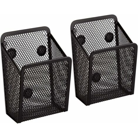 Porte Stylo Magnétique 2 pièces - Paniers de Rangement en Maille Avec Aimanté Forts Pour Rangement Frigo, Organisateur de Cuisine, Organisateur de Bureau, Accessoires de Casier - Noir (1/4)