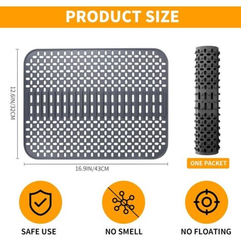 Tapis Égouttoir Vaisselle en Silicone 40x30cm - Absorbant, Antidérapant, Résistant Chaleur (Gris Foncé) - Maison