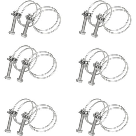Colliers de serrage en acier inoxydable 304, double fil, fixation solide pour tuyaux et câbles, argent 23-29mm (12 pièces) (1/4)