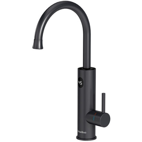 Robinet électrique avec chauffe-eau instantané Affichage de la température LED Robinet de cuisine Robinets de cuisine rotatifs à 360 ° Robinet d'évier noir Robinet en acier inoxydable 3000W (1/4)