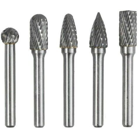 5 PCS 6mm Queue 10mm Tête Tungstène Carbure Double Coupe Rotary Burr Set Pour Travail du Bois Gravure Die Grinder Carving Burr Bit Set (1/4)