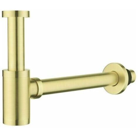 Siphon design universel en laiton brossé pour lavabo et évier de salle de bain, avec bonde, diamètre 1 1/4 x 32 mm.