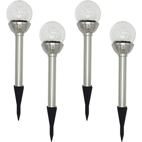 Jardin Lampe Solaire Extérieur, Pack de 4 Lampes à Piquet Solaire à Globe LED RGB 8, Lampe à Boule de Verre Craquelée à Couleur Changeante, Temps de Travail de 6 à 10 Heures