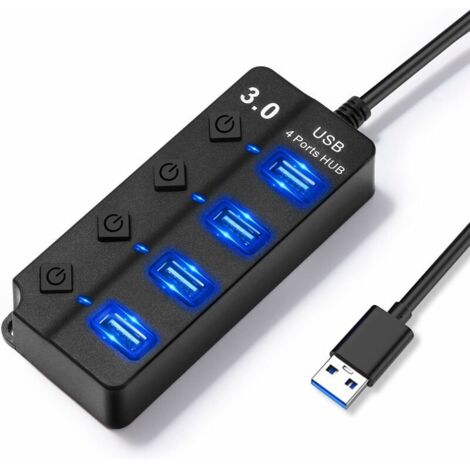 Plusieurs ports USB 4 en 1 avec interrupteurs indépendants et lumières LED, plusieurs prises USB 1 port USB 3.0 et 3 ports USB 2.0, multi-USB pour le transfert de données et le chargement du PC
