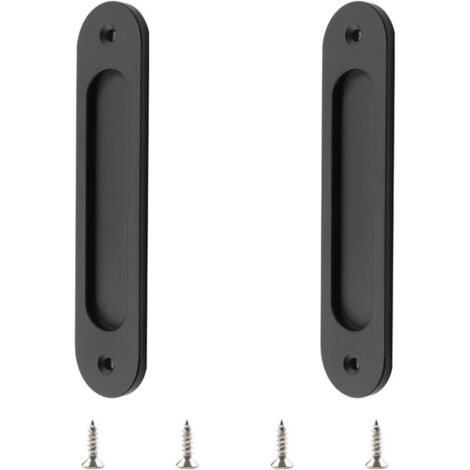 Lot de 2 poignées ovales encastrées pour porte coulissante - Noir mat - En alliage d'aluminium - Pour porte de grange coulissante (1/4)