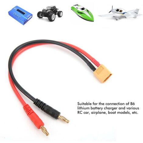 Lot De 2 Câbles XT60 Vers Fiche Banane 4mm – Silicone 14AWG – 15 Cm – Pour Chargeur RC, Drone, Voiture, Hélicoptère