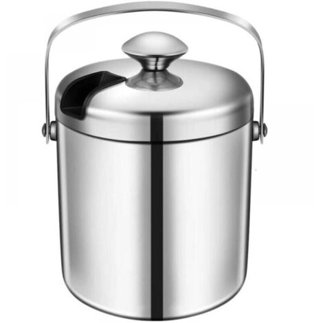 Seau à glace en acier inoxydable de qualité supérieure 1,3 l – Passe au lave-vaisselle – Double paroi – Avec couvercle et pince – Pour bar, fêtes (1/4)