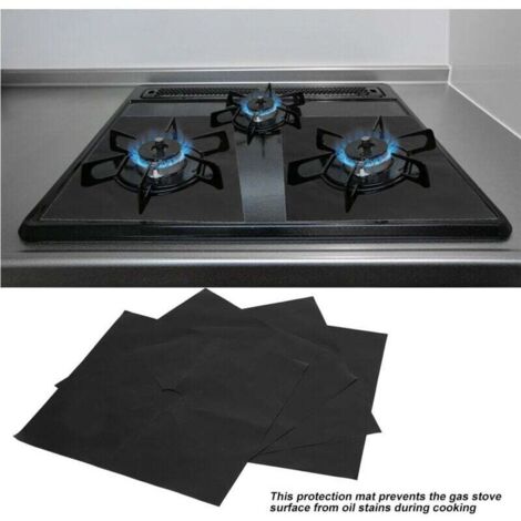 Tapis de protection antiadhésif pour brûleur de cuisinière à gaz, 4 pièces, protecteur d'huile, outil de cuisine (noir) (1/4)