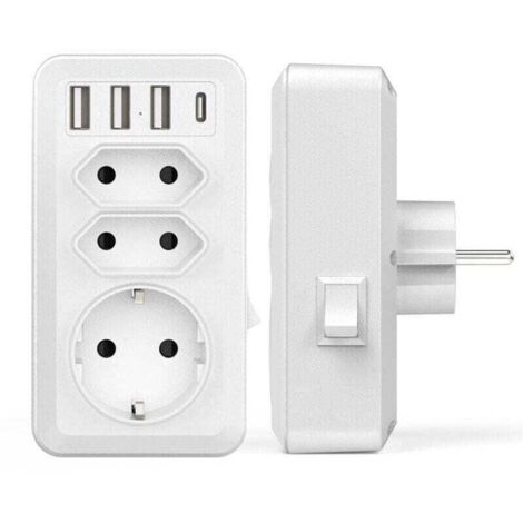 USB Secteur Multiple, 7 en 1 USB Chargeur Multiprise Murale avec 3 Sortie AC (16A, 3800W), 3 Ports USB 5V/3.4A, 1 Port Type-C, pour la Maison Le Bureau Les Voyages Compatible avec Phone (1/4)
