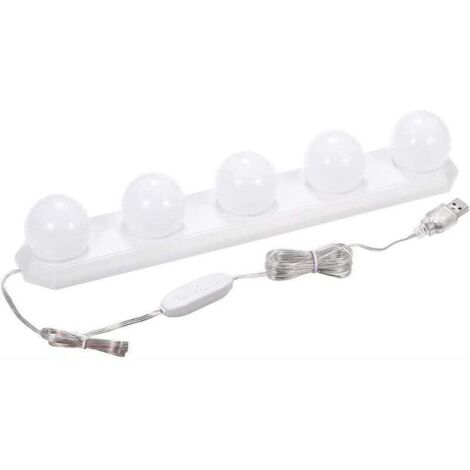 Lampe LED USB à intensité variable pour miroir de salle de bain avec 5 ampoules et câble USB de 33,5 cm (1/4)