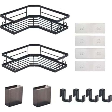 Étagères de salle de bain sans perçage, grand support de rangement avec 2 supports de dentifrice et 4 crochets, 2 pièces
