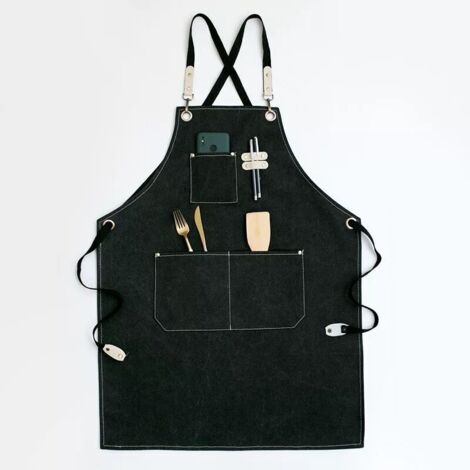 Tablier de cow-boy de haute qualité avec poches pour coiffeur, Tablier de travail multifonction en toile cirée imperméable, peintre, jardinier, styliste de coiffure pour femme et homme,noir (1/4)