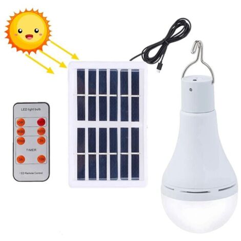 Ampoule LED solaire étanche avec télécommande et minuteur, luminaire d'extérieur, idéal pour un jardin, une randonnée (1/4)