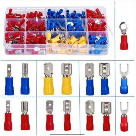 Coffret 280 cosses électricien,Cosses Electriques a Sertir, 280 PCS Cosse Electrique Isolée, Connecteurs électrique a sertir, Cosses et kits, Assortiment Connecteurs Ronde Cosses Plates Cosses F (1/4)