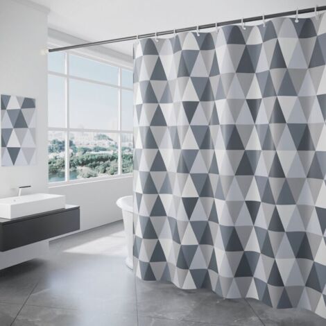 Rideau de Douche en Polyester 180 x 200 cm, imperméable et Rideau de Douche Anti moisissure, Lavable Rideau de Bain Motif Triangulaire