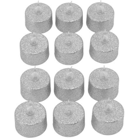 Bougie LED sans flamme à piles décorative bougie chauffe-plat électronique pour mariage de Nol 12 pièces argent (1/4)