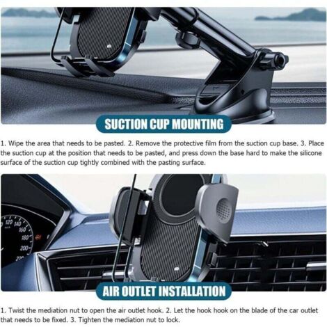 Tbs®3165 support téléphone universel pour voiture sur pare-brise/tableau de bord -par ventouse - rotation 360 - kit main libre